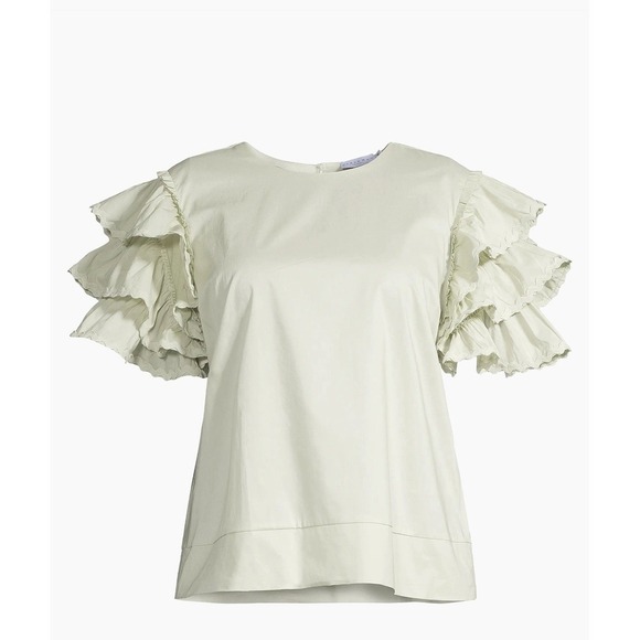 Harshman Tops - Harshman Mint Juliette Ruffled Cotton Blouse Crewneck Short Sleeve Size XS